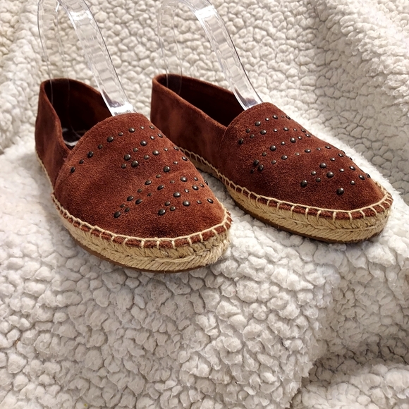 Nine West Shoes - Nine West "Vaoro" Brown Suede w/Studs Raffia Sole Loafers Espadrilles 7.…